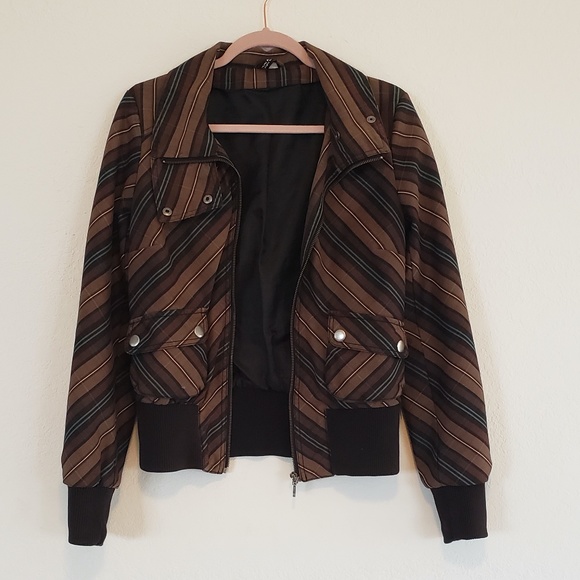 H&M Black Brown Teal Blue Unique Patterned Jacket - Picture 11 of 16